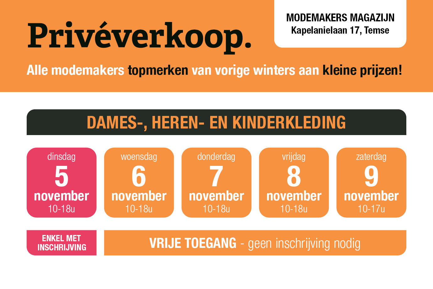 Privéverkoop najaar 2024 van dinsdag 5 t.e.m. zaterdag 9 november