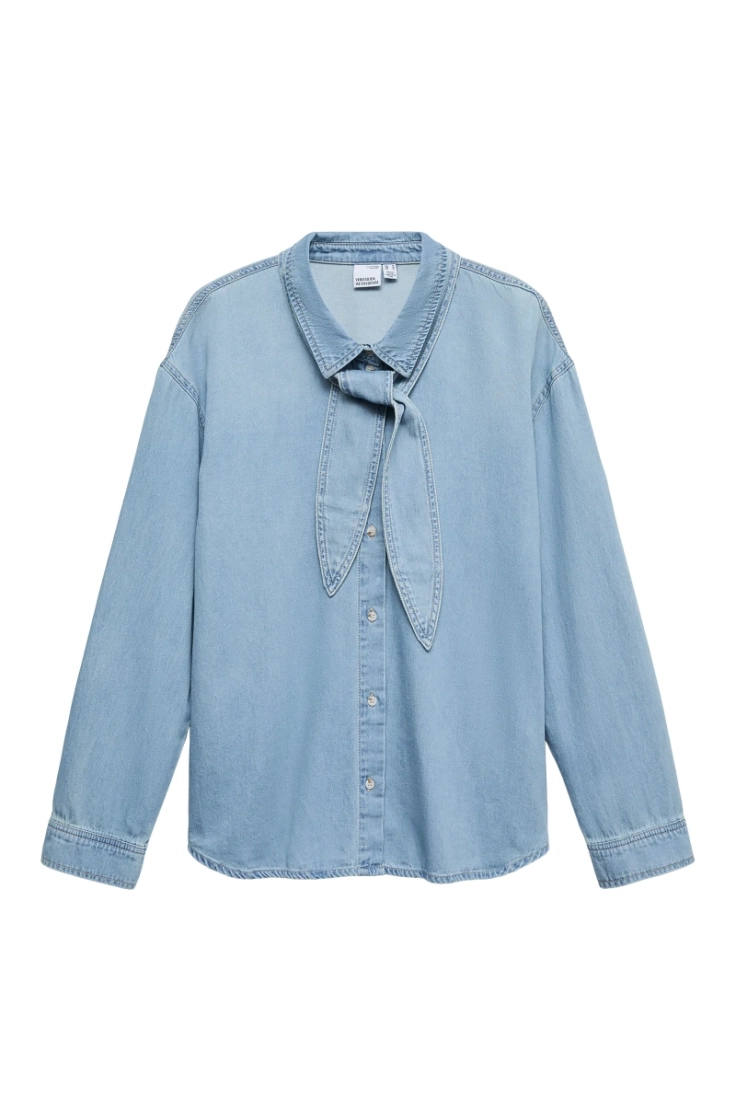 vmvionette ls denim bow shirt  medium blue den