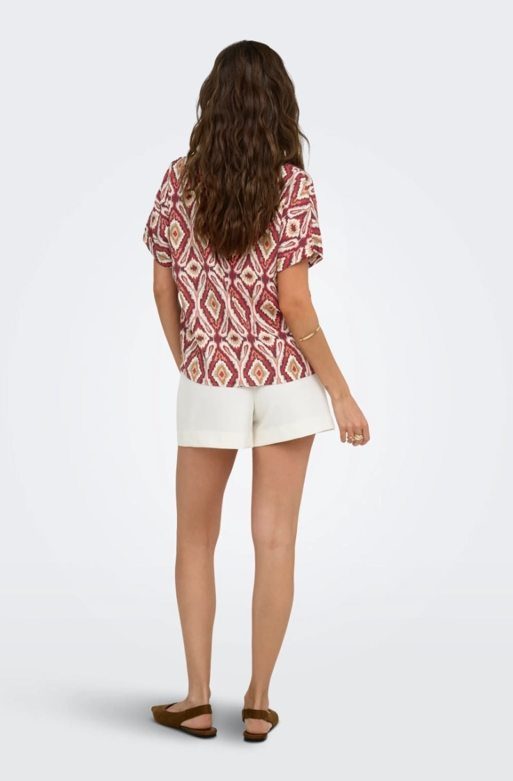 onlbelly mikasi ss v-neck top  brick red aop a