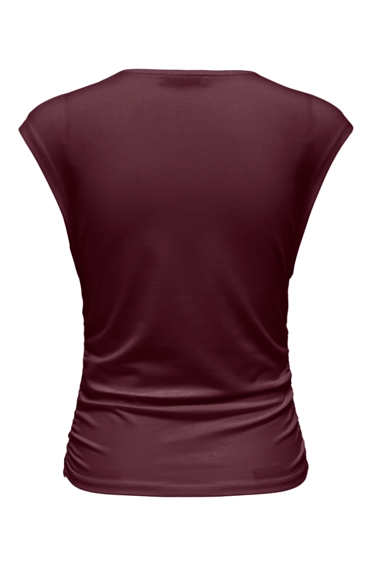 onlmira capsl ruching top jrs maroon banner