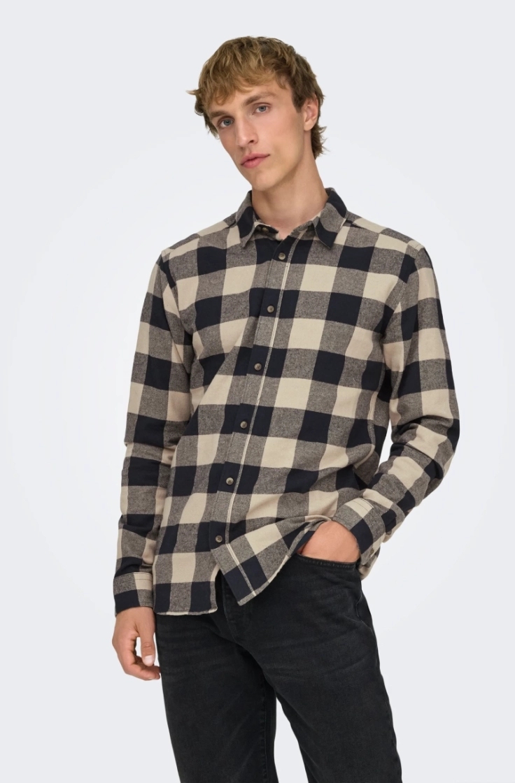 onsgudmund ls checked shirt dark navy