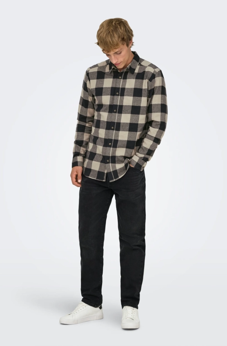 onsgudmund ls checked shirt dark navy