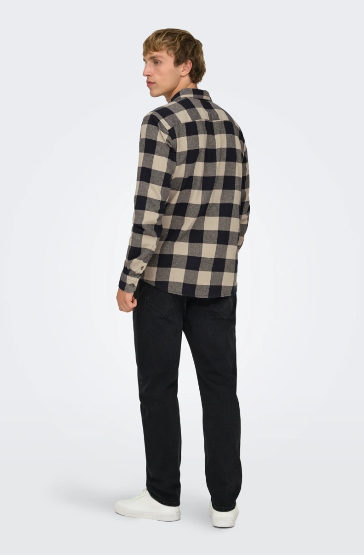 onsgudmund ls checked shirt dark navy
