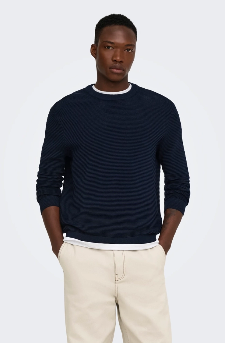 onsron reg ls crew neck knit dark sapphire