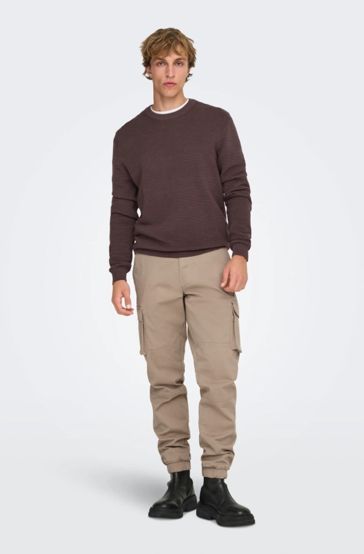 onsron reg ls crew neck knit raisin