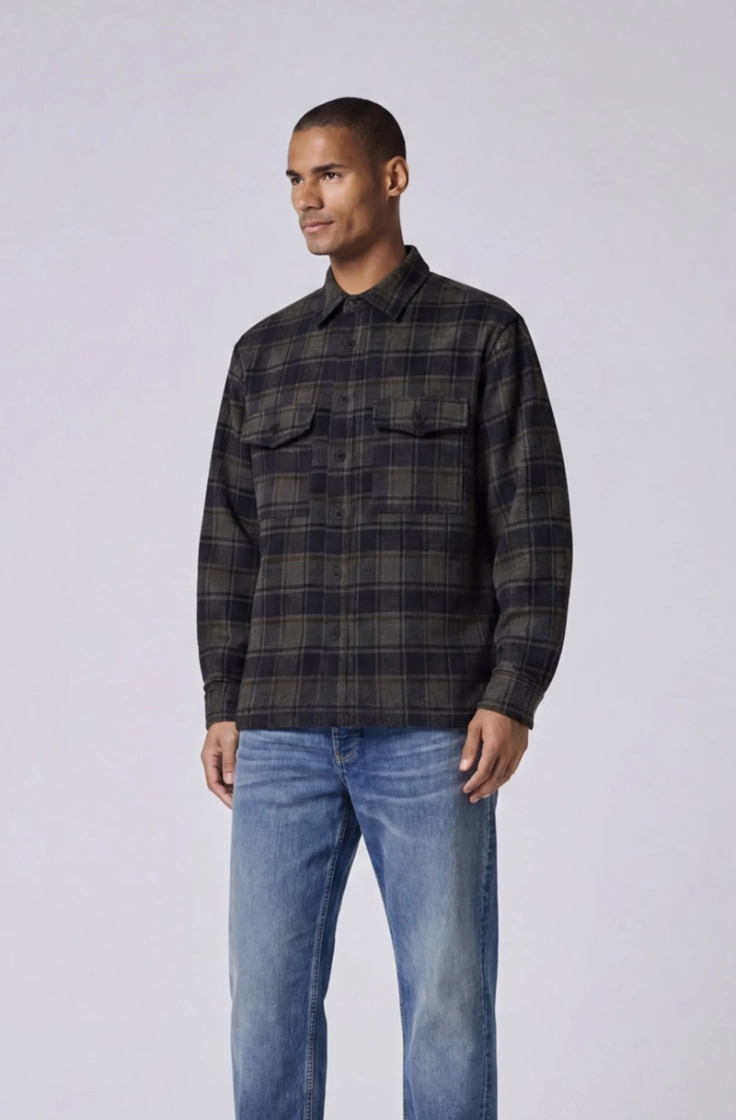 onseske checked overshirt dark navy