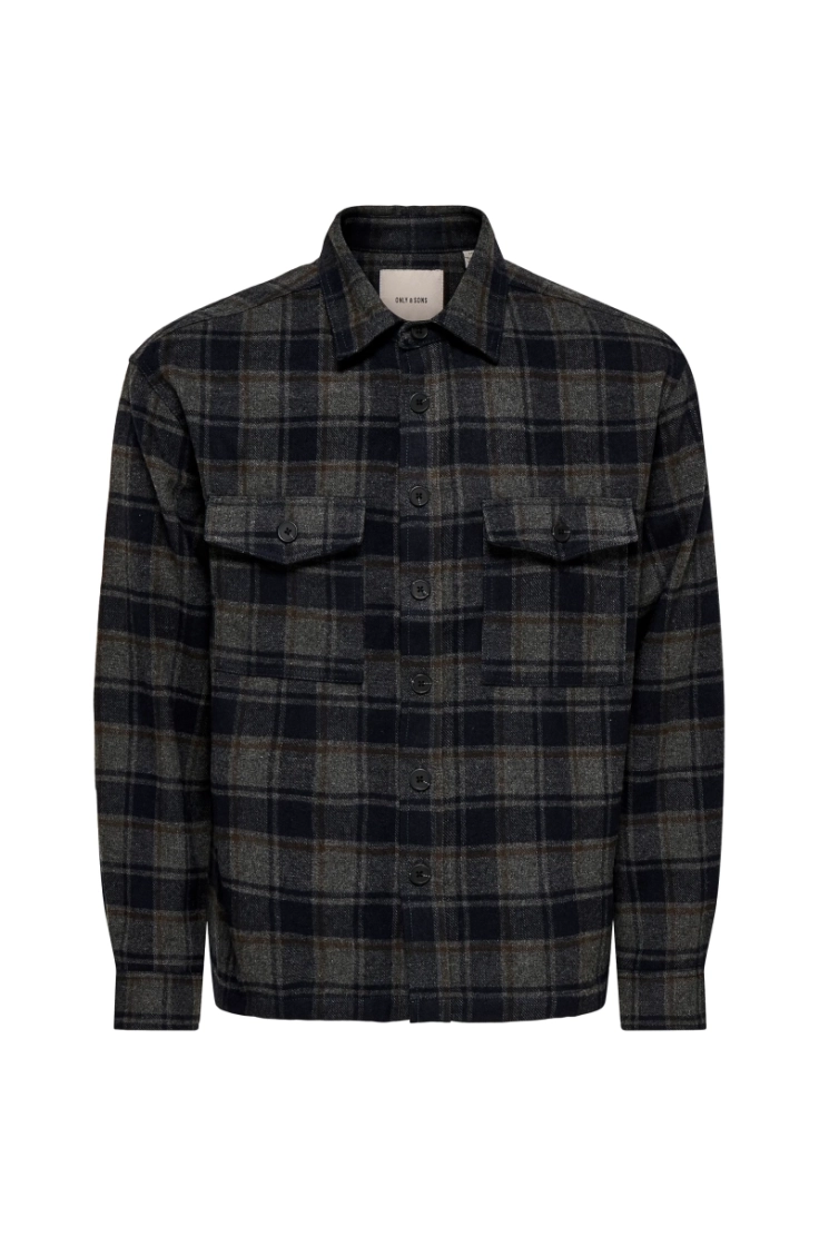 onseske checked overshirt dark navy