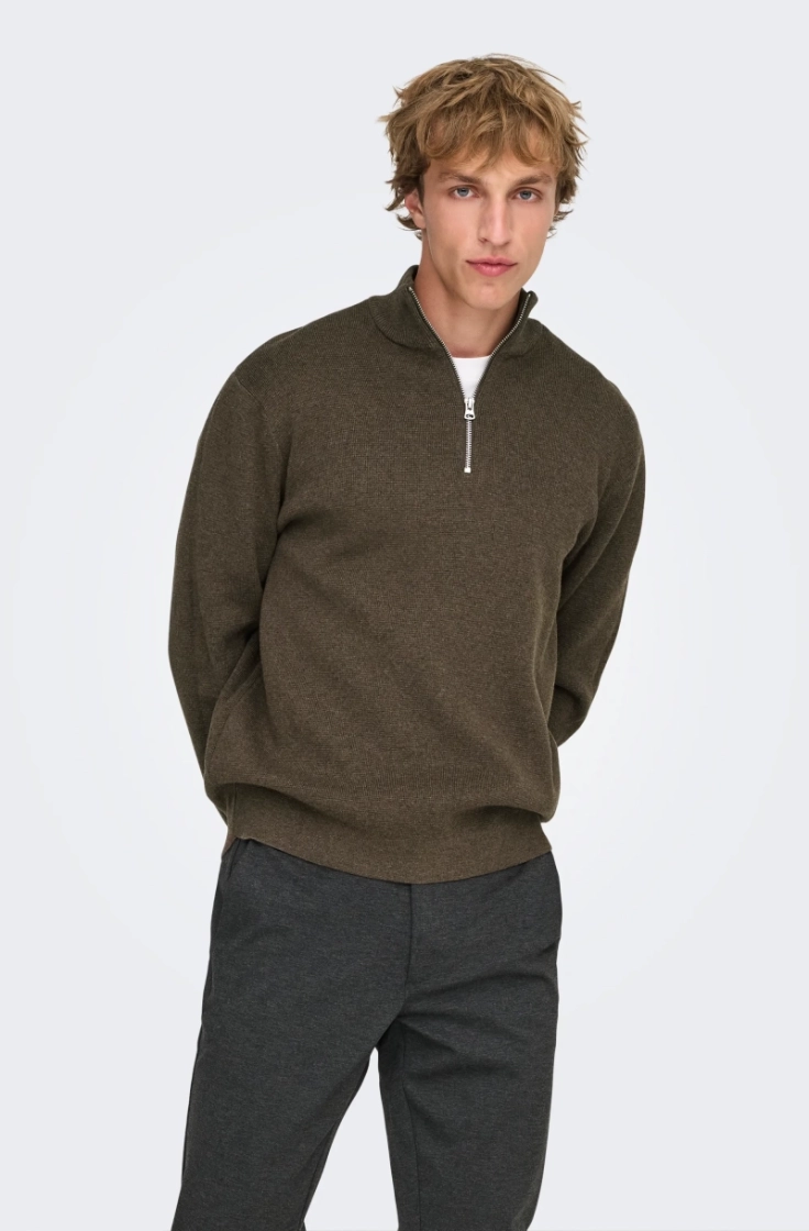 onsting life reg half zip knit coffee bean