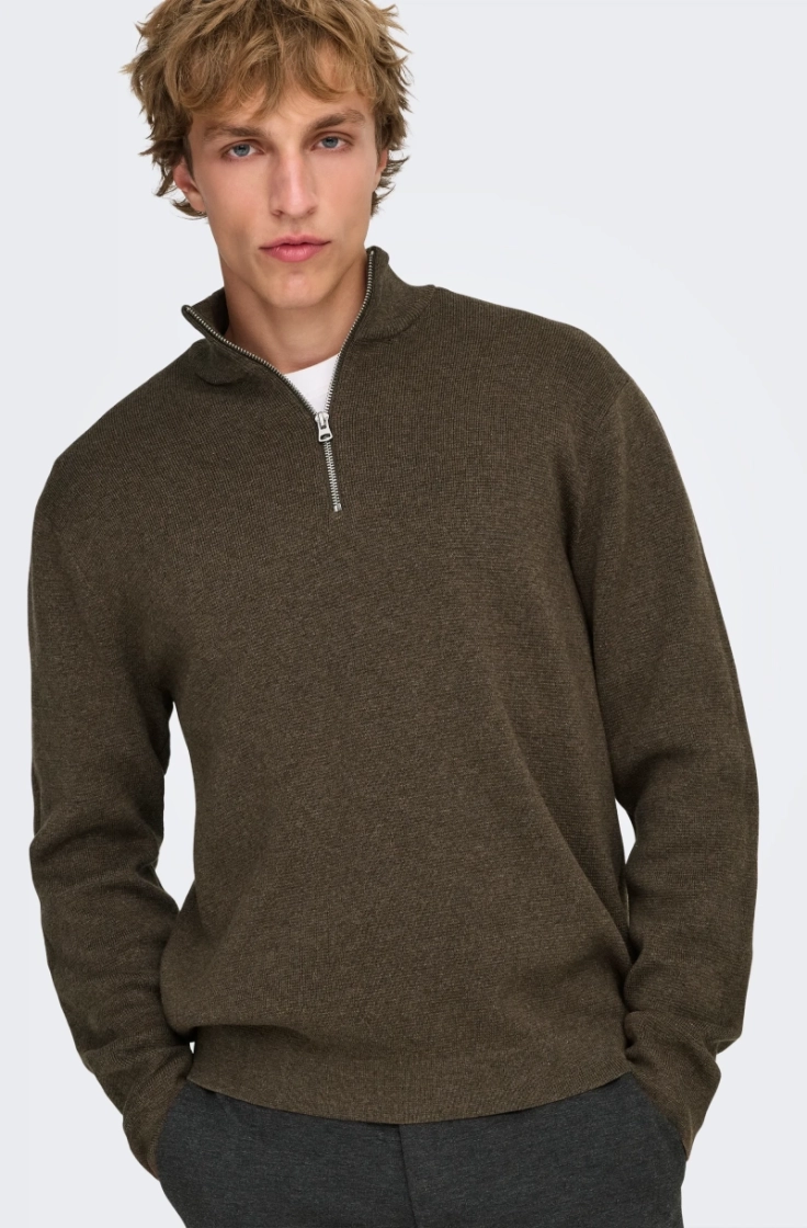 onsting life reg half zip knit coffee bean