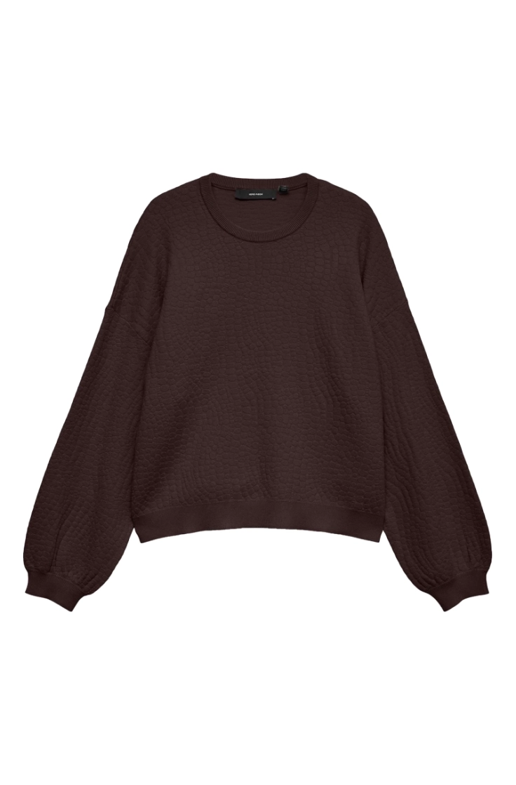 vmnancy jaquard ls o-neck pull chocolate torte