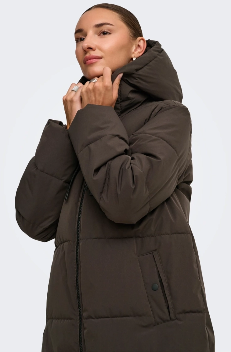 jdyblair long hood puffer otw chocolate torte