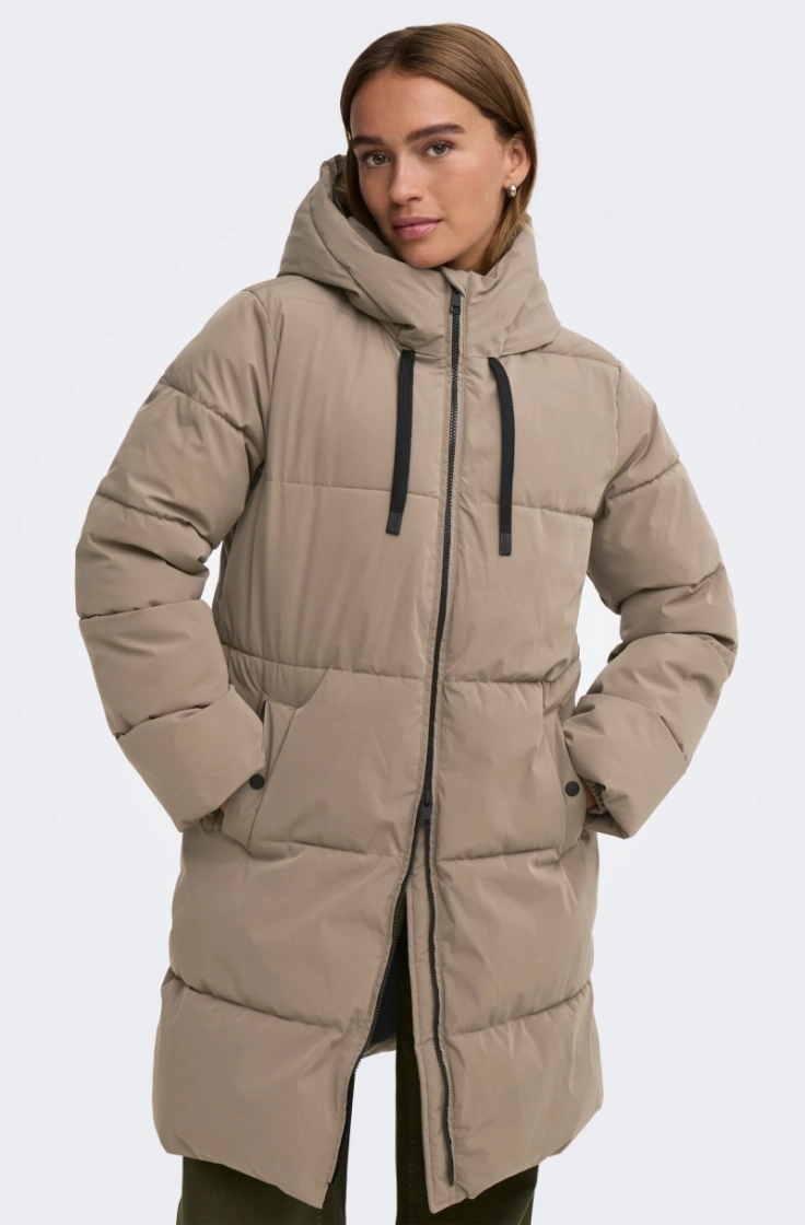 jdyblair long hood puffer otw walnut contrast
