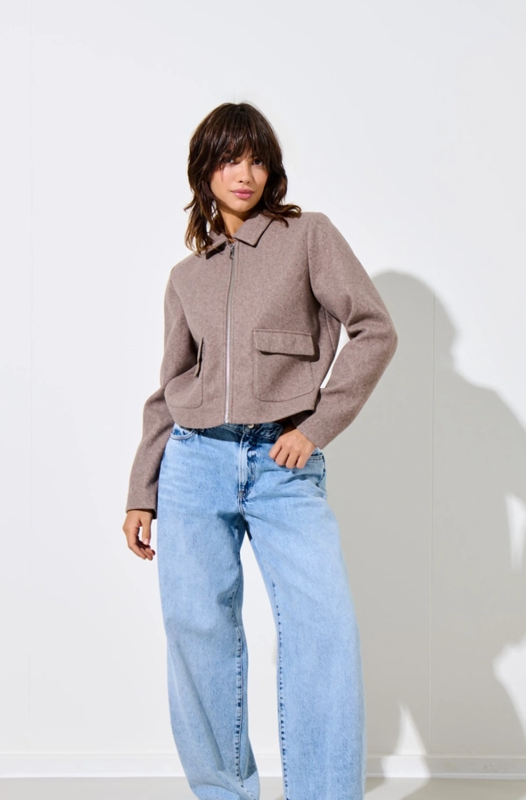 onlvela zip short jacket otw taupe gray mela