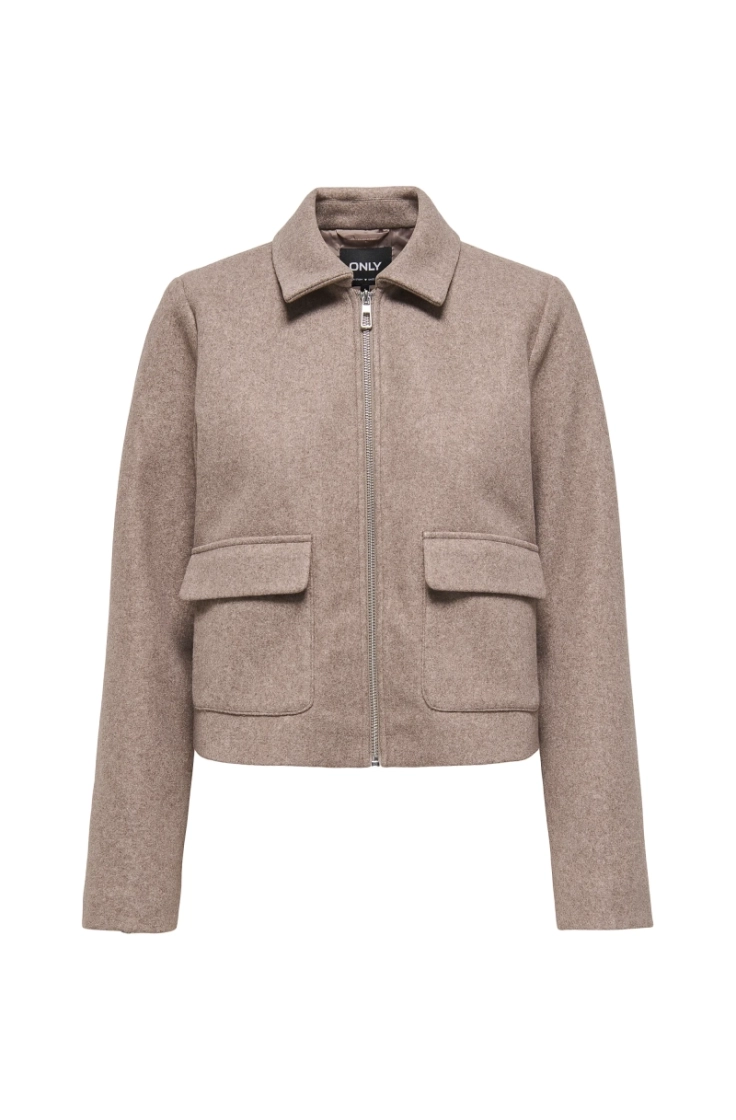 onlvela zip short jacket otw taupe gray mela