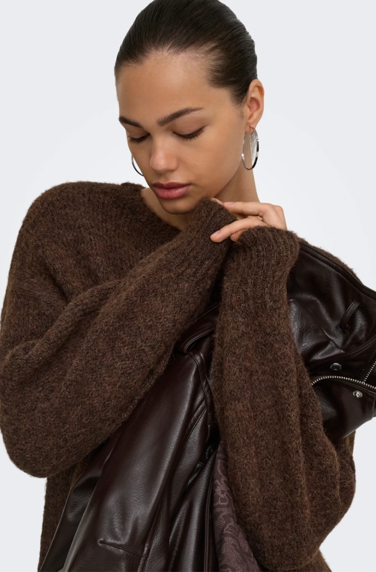 onlnellie ls o-neck knt coffee bean mel