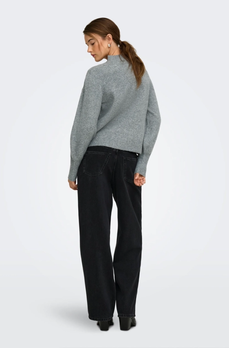 onlbeauty ls high neck emb knt medum grey mela