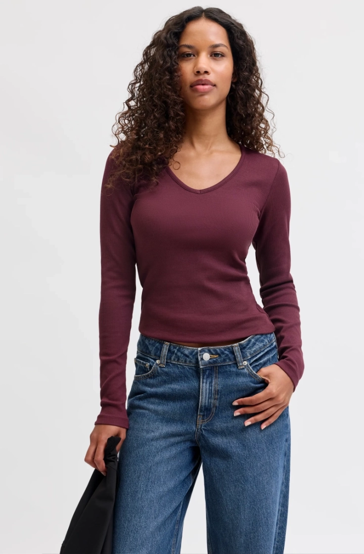 jxfreya str ls v-neck top jrs winetasting