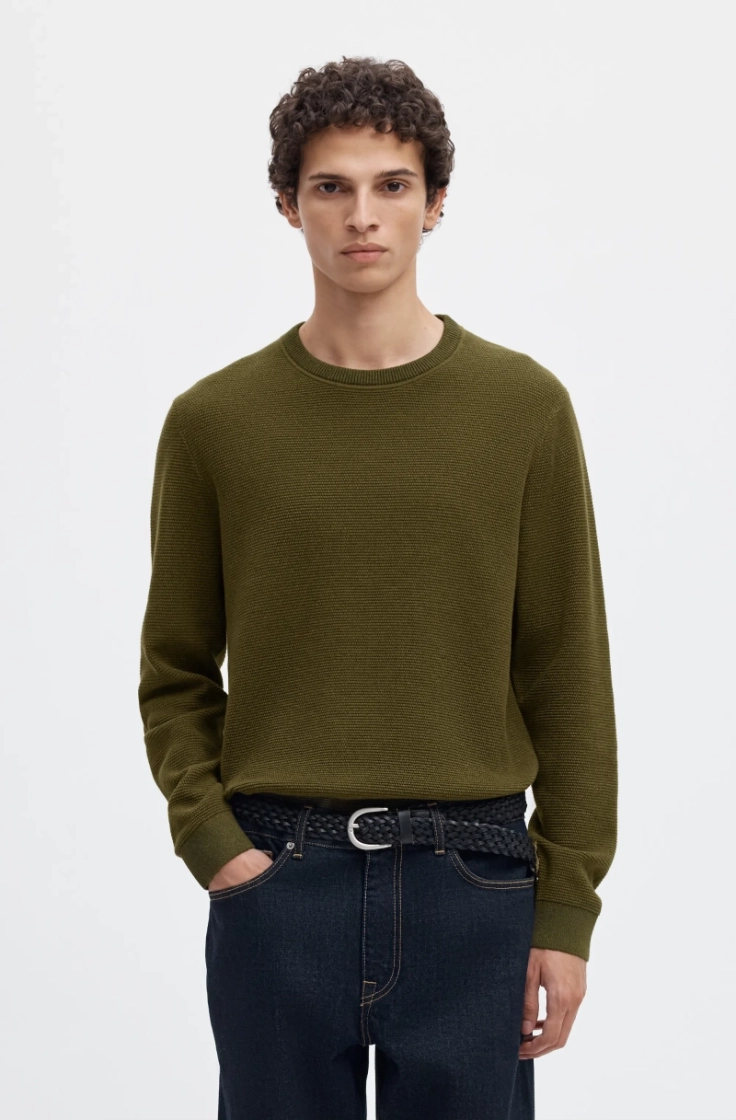 slhross ls knit structure crew forest night