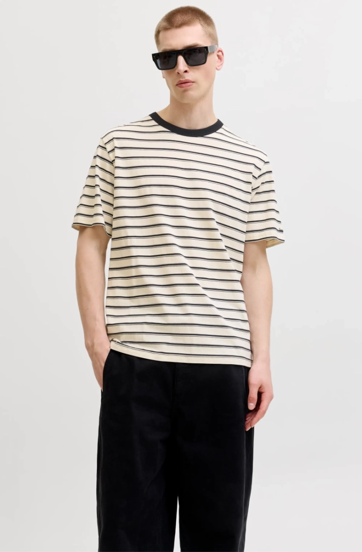 jjaxel stripe tee ss crew neck antique white s