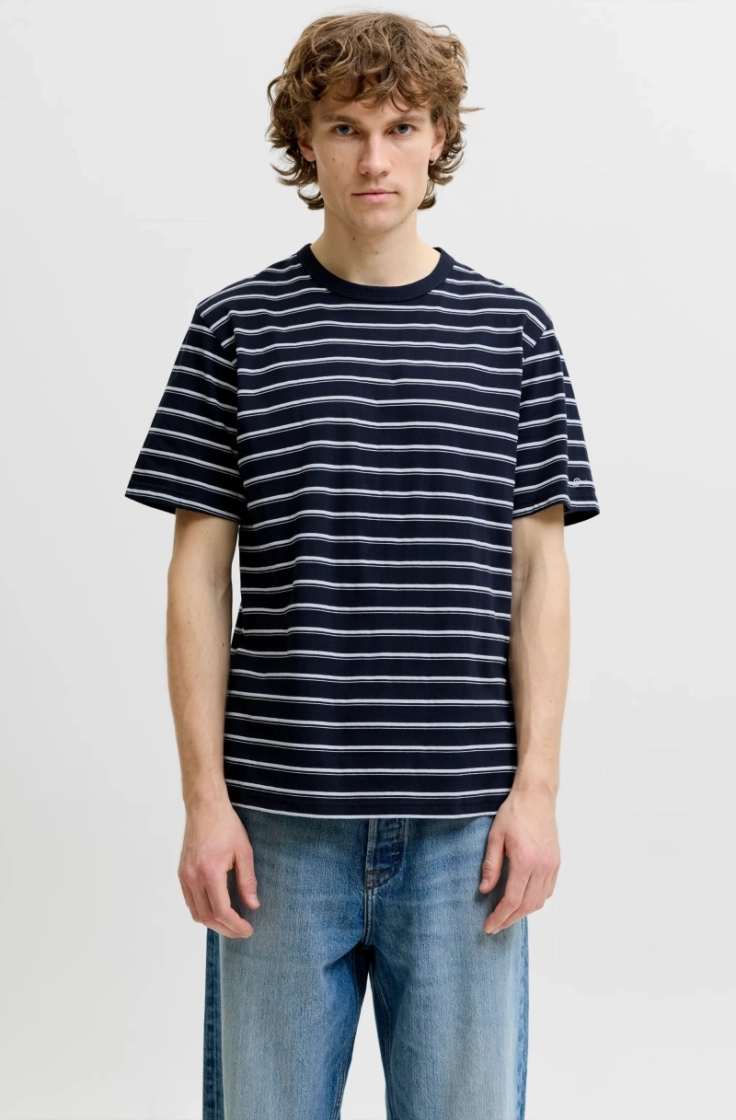 jjaxel stripe tee ss crew neck navy blazer str