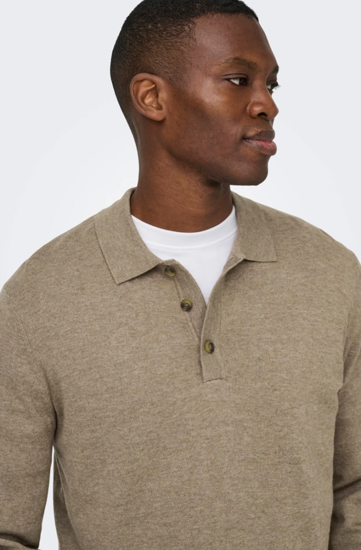 onsloui reg 12 ls mel polo kni desert taupe me