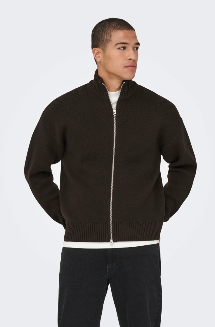 onsblake ds high neck cardigan coffee bean