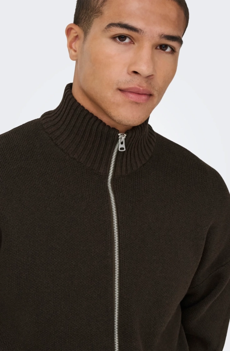 onsblake ds high neck cardigan coffee bean