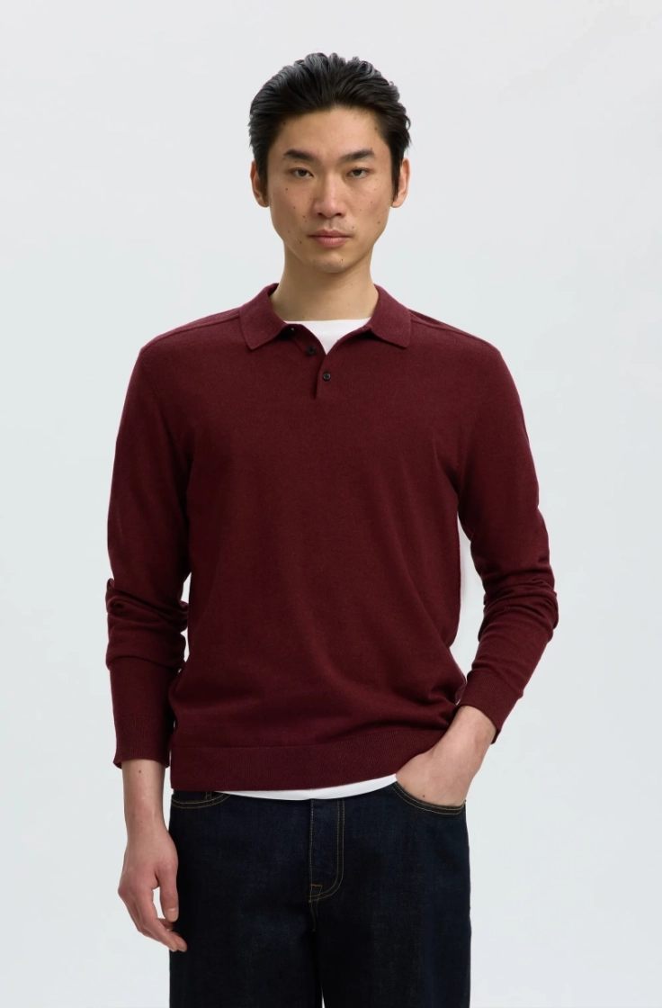 slmberg ls knit polo tawny port mela