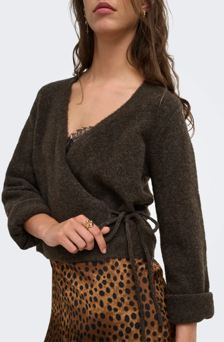 onlliva ls v-neck wrap nca knt chocolate torte
