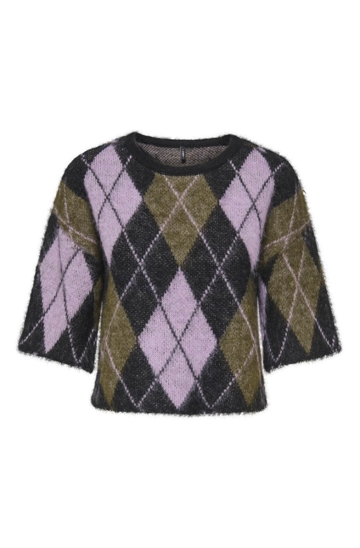 onlnoeme ss pattern o-neck knt black argyle/be