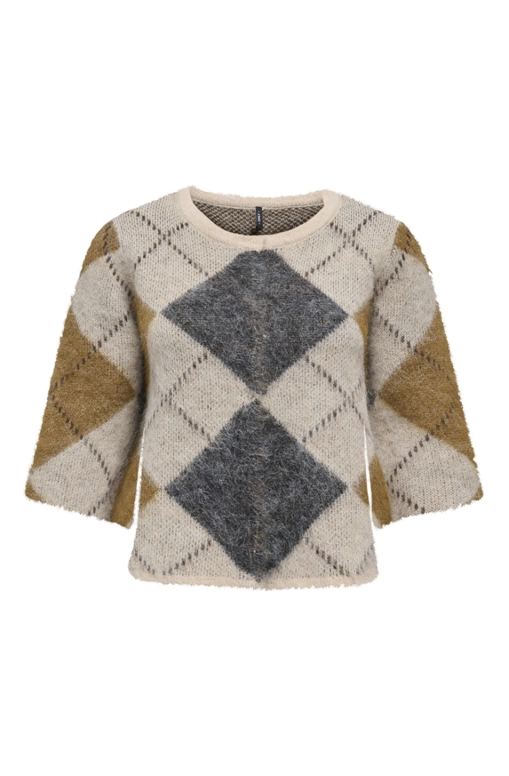onlnoeme ss pattern o-neck knt oatmeal argyle/