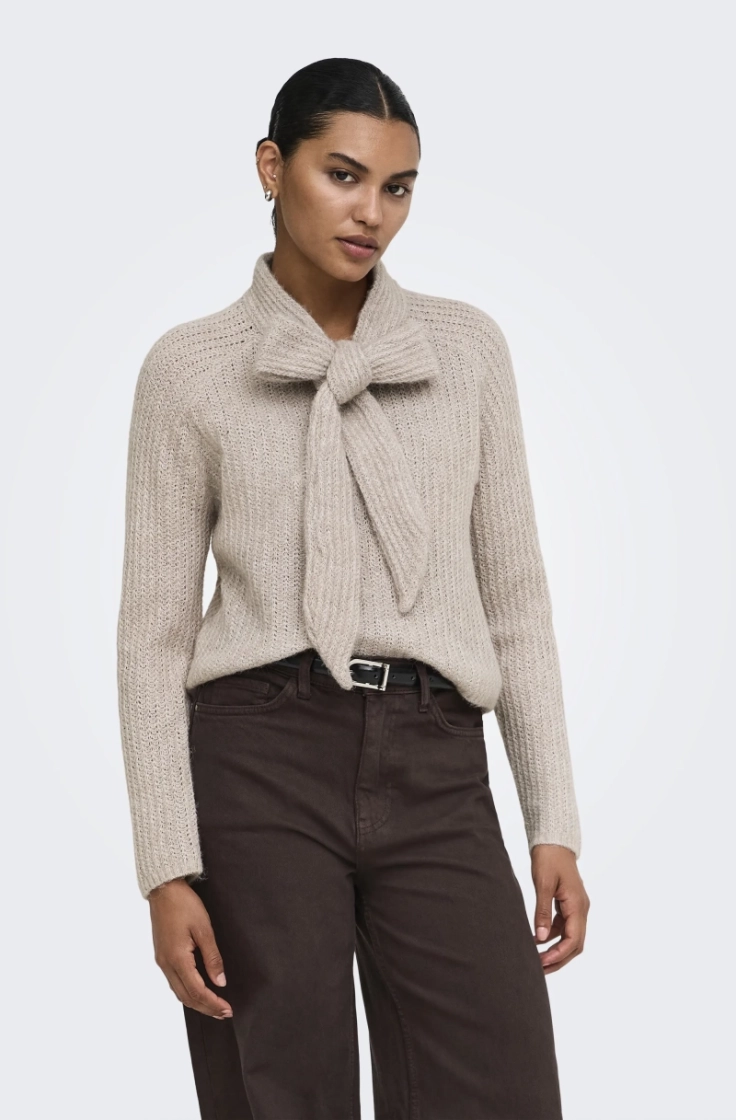 onlkappa ls bow highneck knt string melange