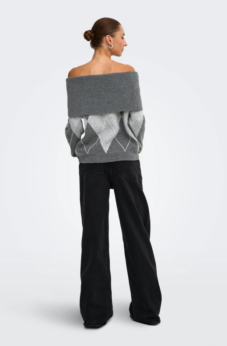 onlalivia ls off shoulder knt dark grey melan