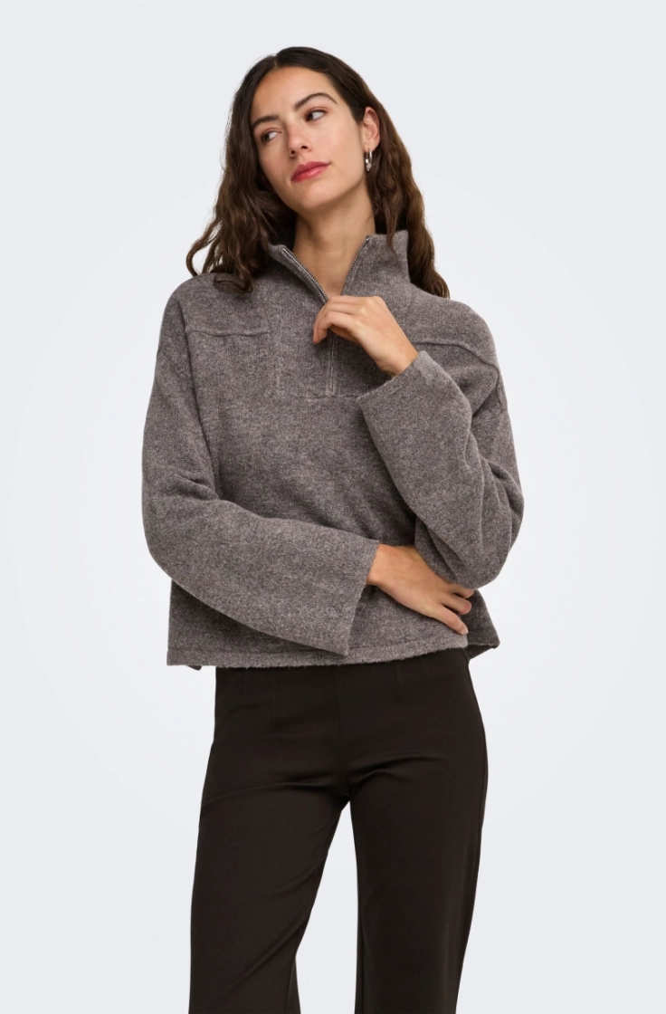 onlclara ls half zip knt bracken mel/sil