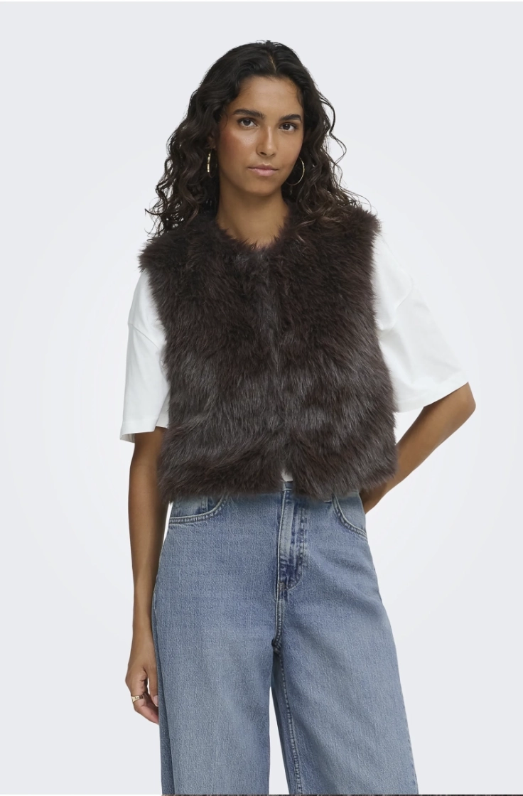 jdyora faux fur waistcoat otw chocolate torte