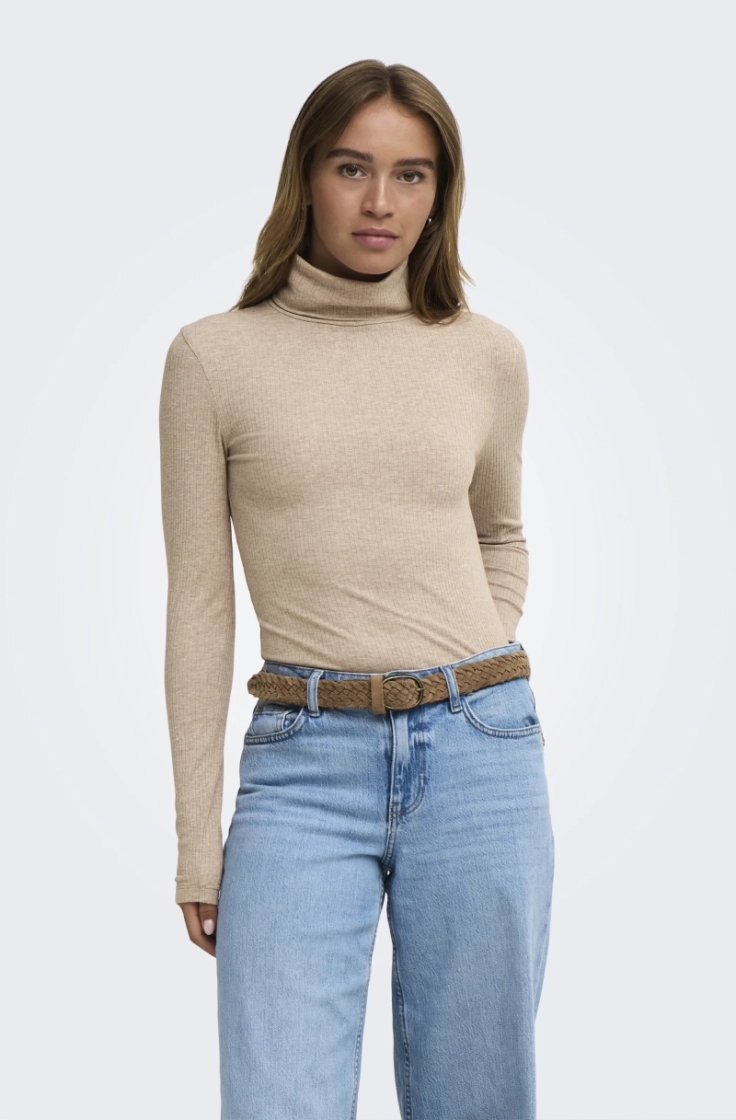 jdyreno ls highneck top jrs di oatmeal melange