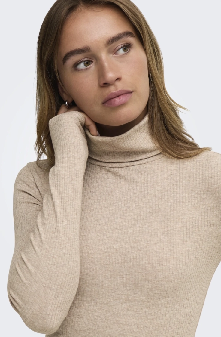 jdyreno ls highneck top jrs di oatmeal melange