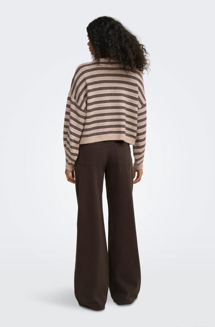 onlmonique ls loose o-neck knt humus str.mel/c