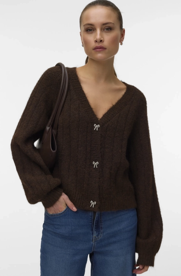 vmsally ls v-neck cardigan chocolate torte