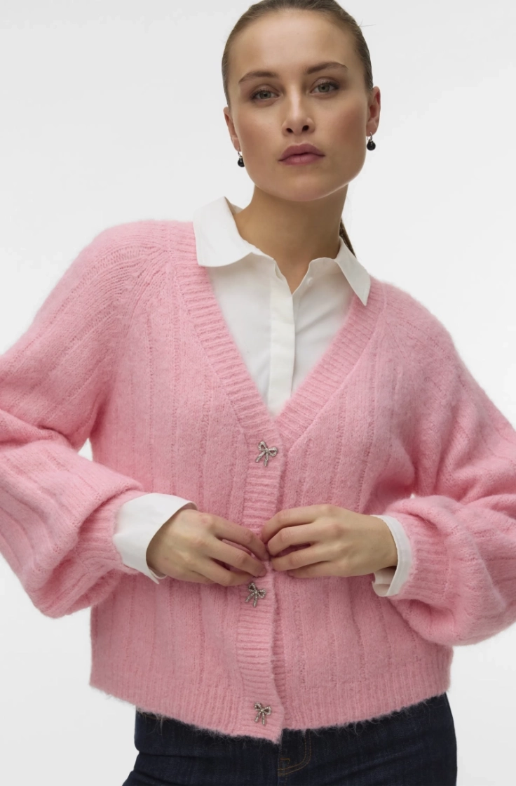 vmsally ls v-neck cardigan parfait pink