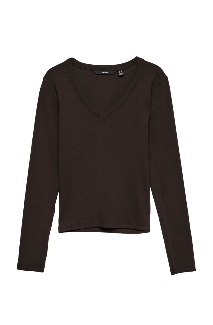 vmchloe ls v-neck top jrs ga chocolate torte