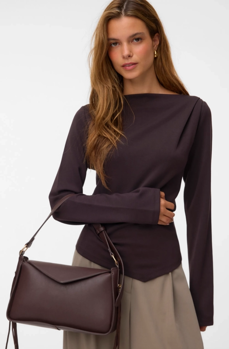 vmmille ls boatneck short top  chocolate tort 