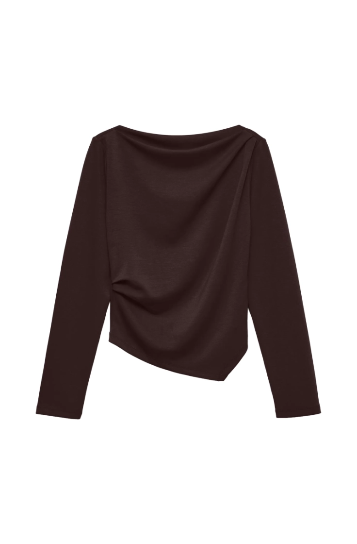vmmille ls boatneck short top  chocolate tort 