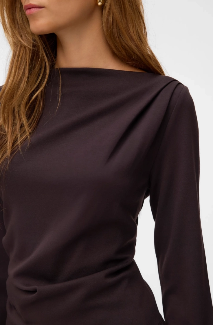 vmmille ls boatneck short top  chocolate tort 