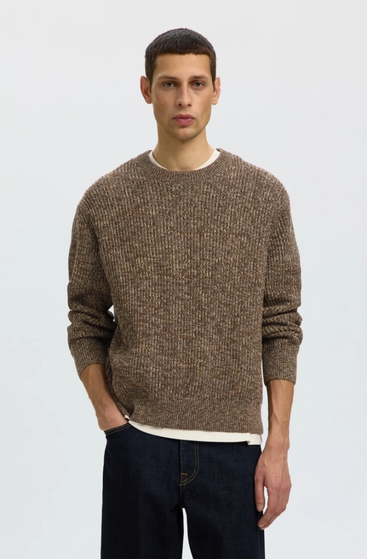 slmtilum ls knit crew neck turkisch coffee