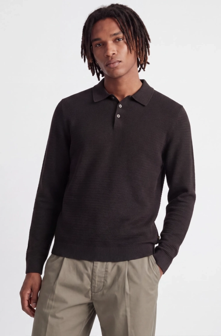 jprbluriley knit polo ls ganache