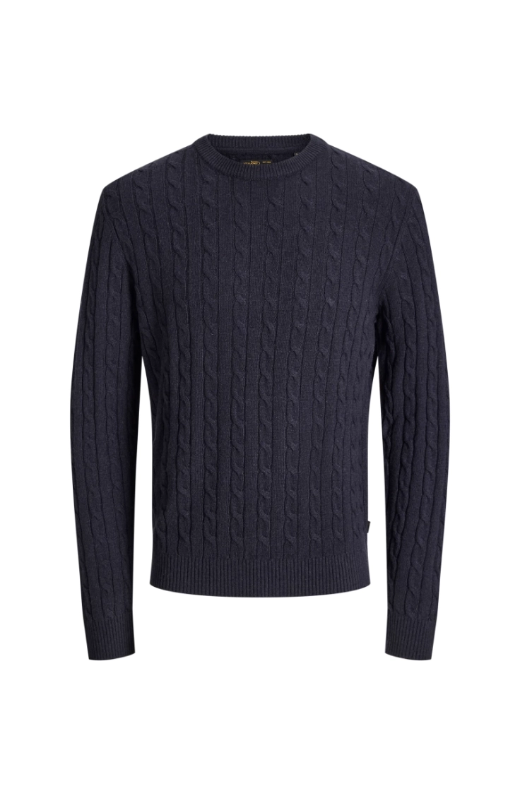 jprblulambswool knit cable cre dark navy