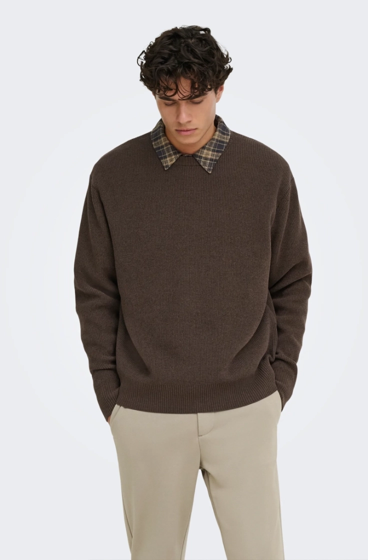 onsrodger rlx crew neck knit chocolate brown
