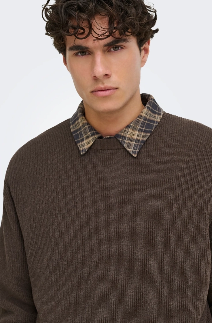 onsrodger rlx crew neck knit chocolate brown