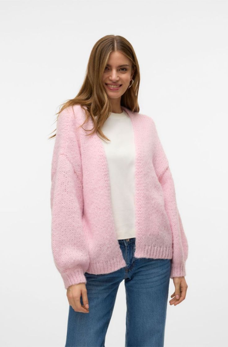 vmmaybe ls open cardigan parfait pink